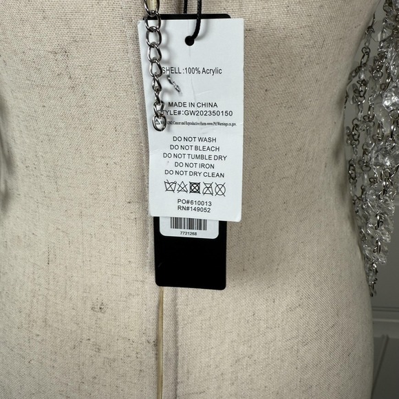 Fashion Nova Kylie Jeweled Mesh Tank Womens Medium Crystal Acrylic Clubwear Top - Picture 6 of 11